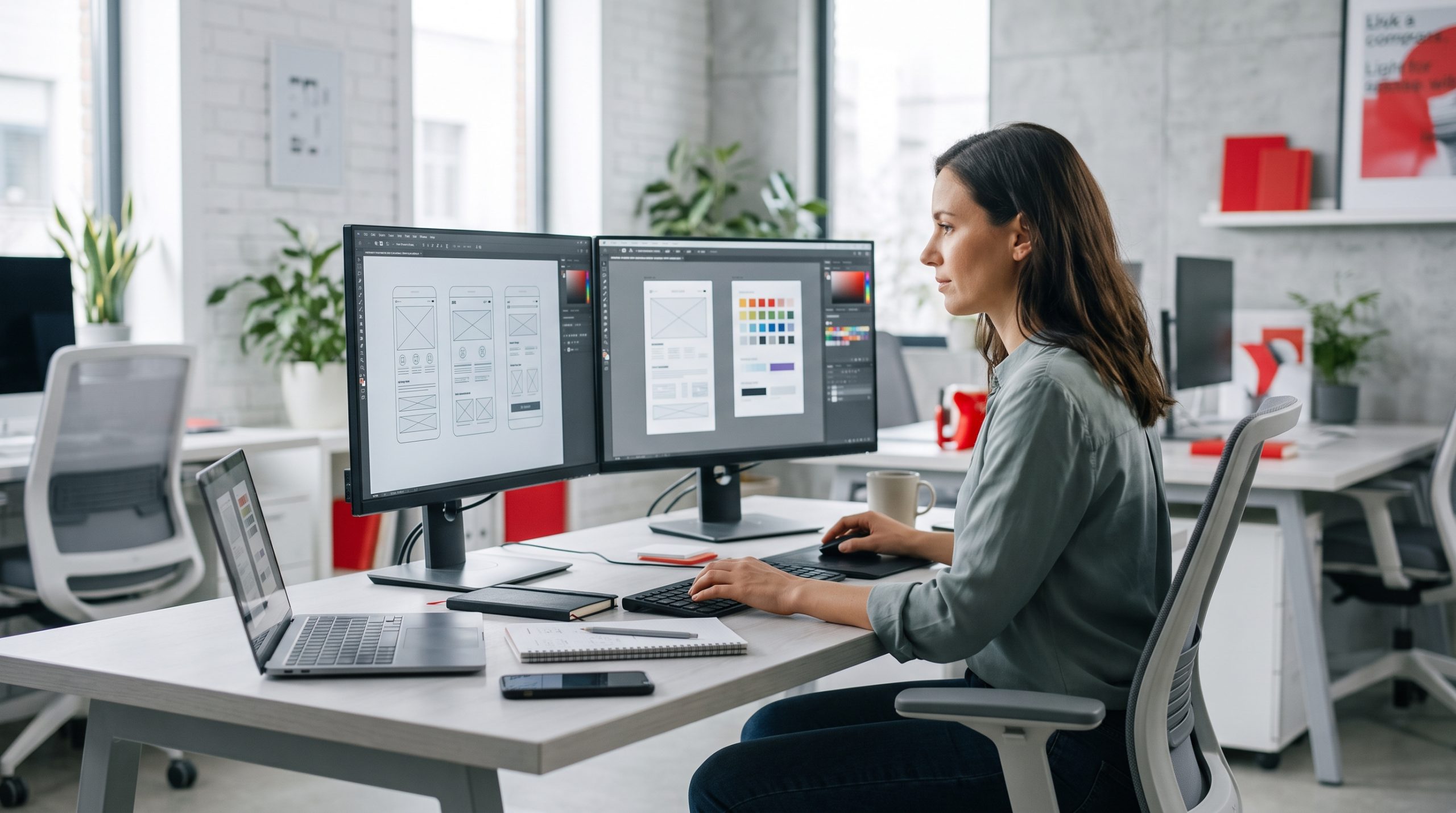 Diseñador UI UX trabajando en wireframes
