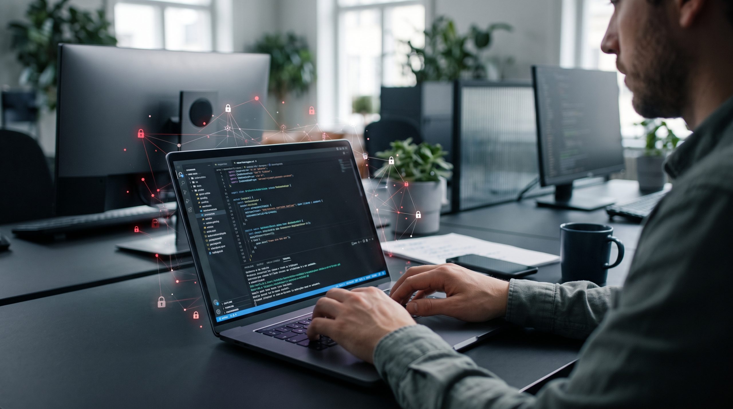 Desarrollador web escribiendo código seguro