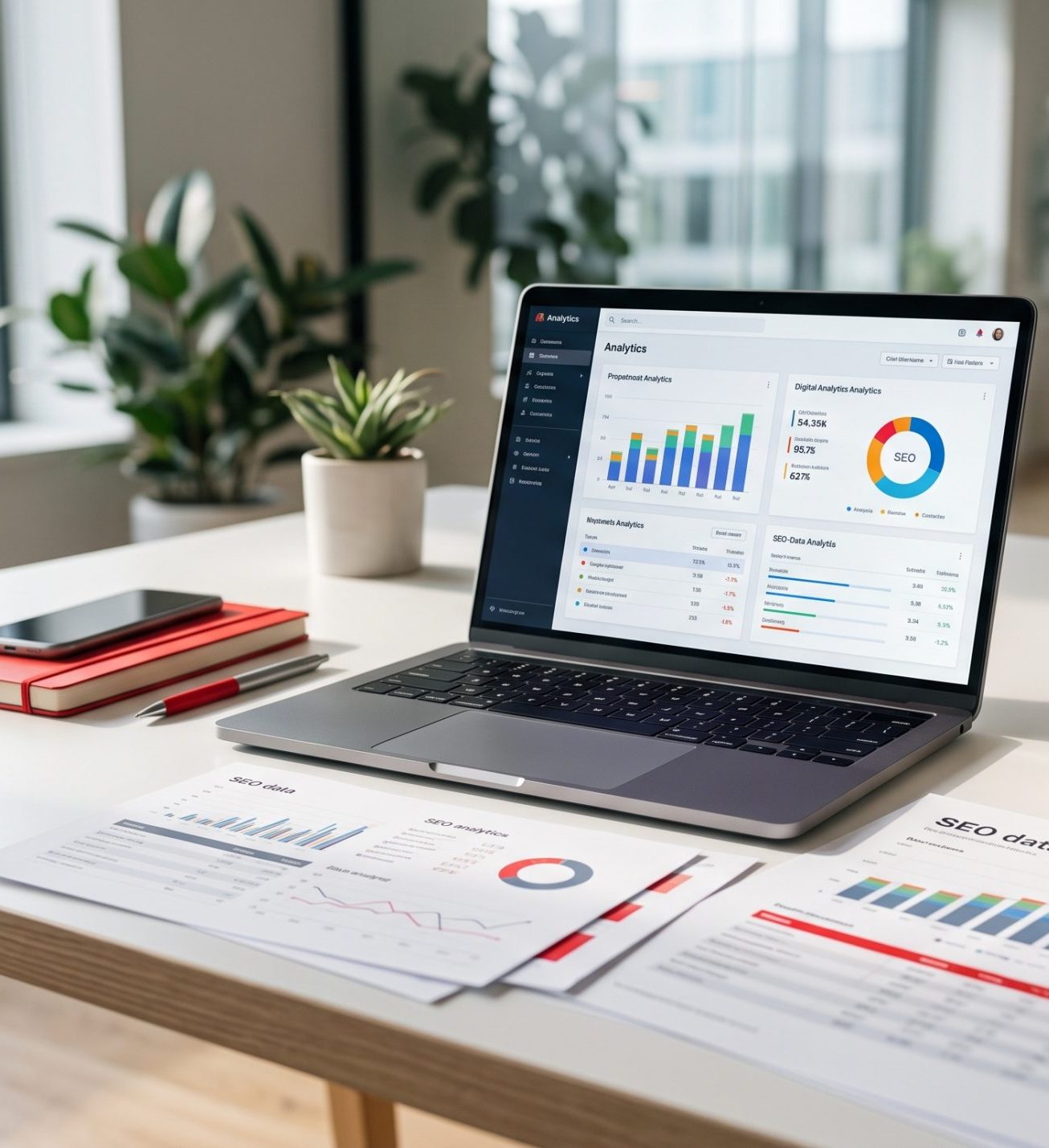 Gráficos de datos SEO en pantalla